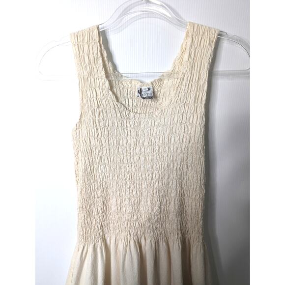 UTE Mexico Natural Muslin Smocked Embroidered Maxi Tank Dress Floral - Picture 3 of 7